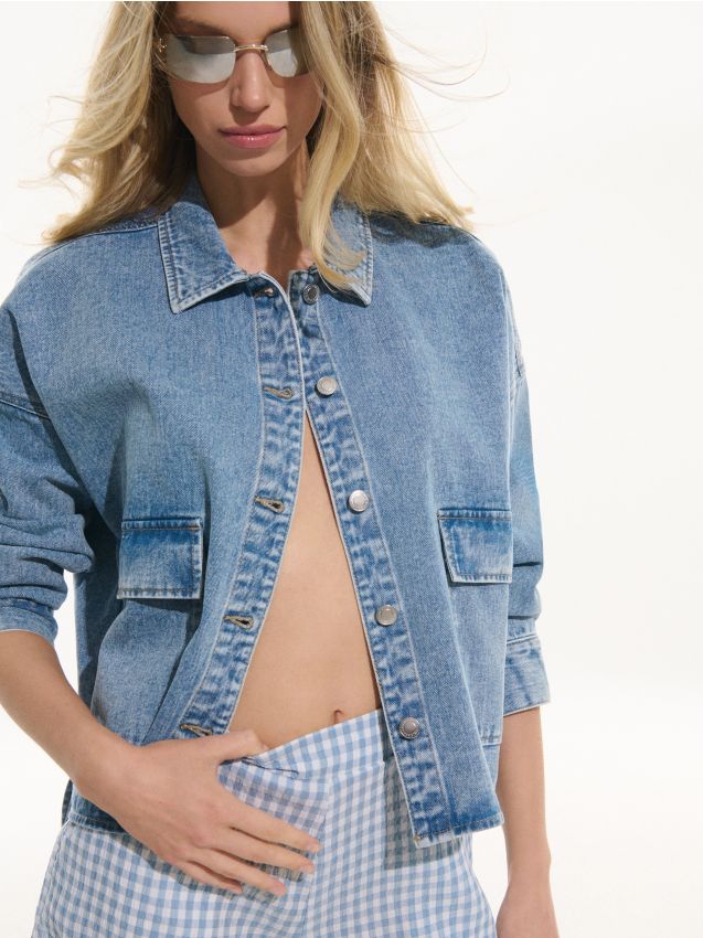 Sinsay - Jachetă din denim cu lățime reglabilă - albastru