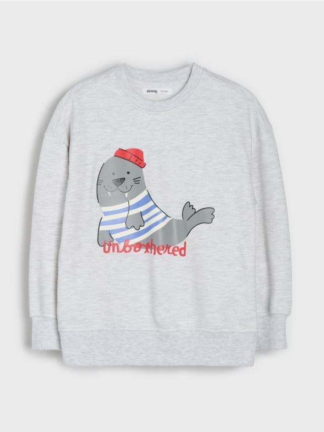 Sinsay - Bluză crewneck cu imprimeu - gri deschis