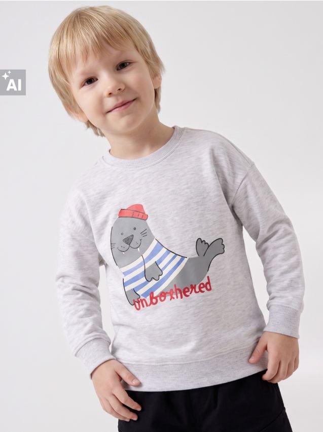 Sinsay - Bluză crewneck cu imprimeu - gri deschis