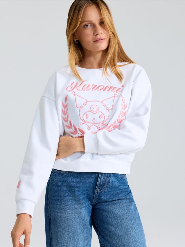 Sinsay - Bluză crewneck cu broderie Kuromi - alb