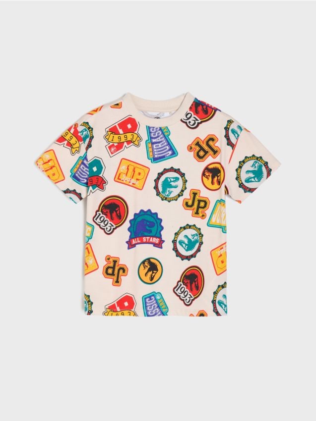 Sinsay - Tricou din bumbac, cu mânecă lungă și imprimeu Jurassic Park - multicolor