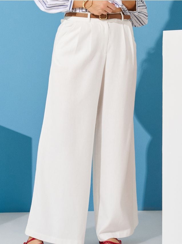 Spodnie wide leg z domieszką lnu - SINSAY