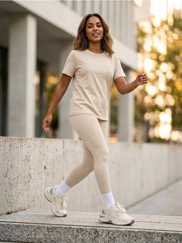 Sinsay - Tricou oversize din bumbac cu imprimeu - nude