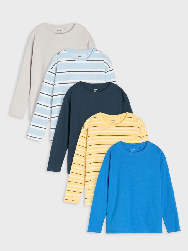 Sinsay - Koszulki z długimi rękawami 5 pack - niebieski