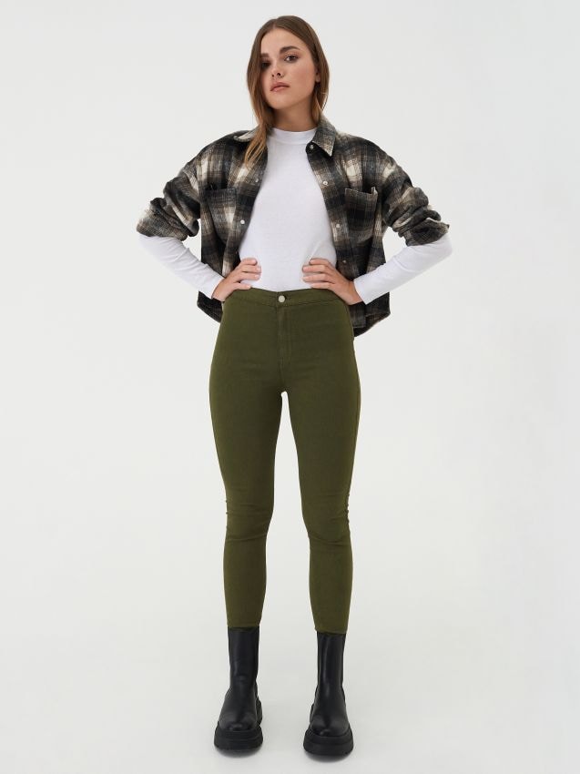 Skinny high-waist Jeggings Color olive - SINSAY - 1152F-91X