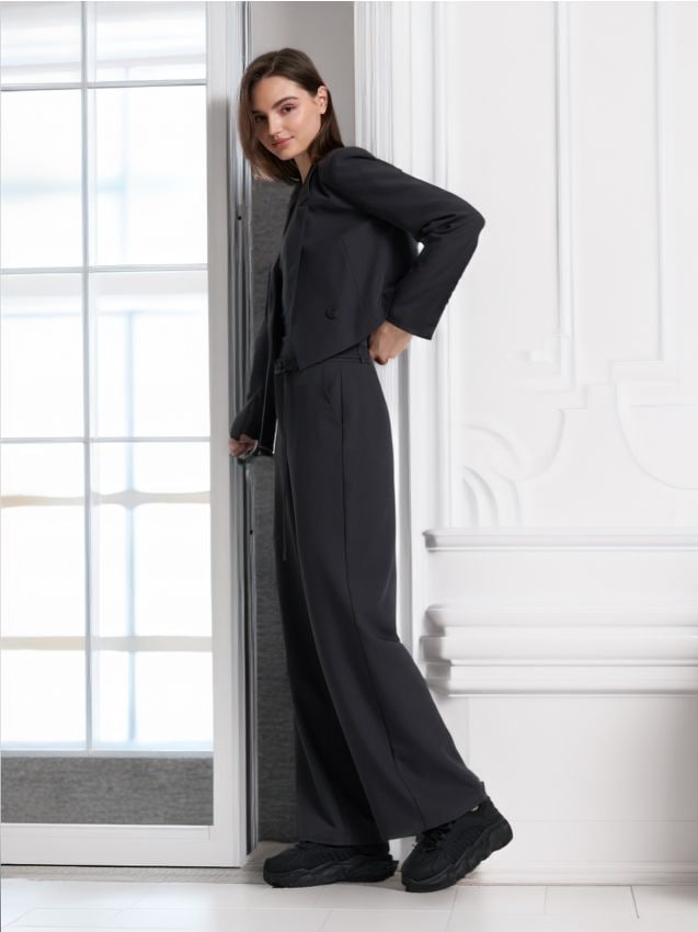 Sinsay - Spodnie wide leg - szary