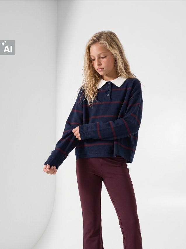 Sinsay - Pulover polo în dungi din vâscoză - multicolor