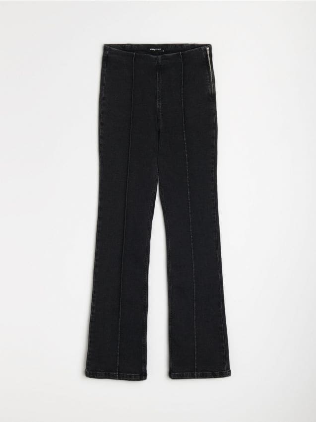 Sinsay - Jeansi flare cu cusături decorative - negru