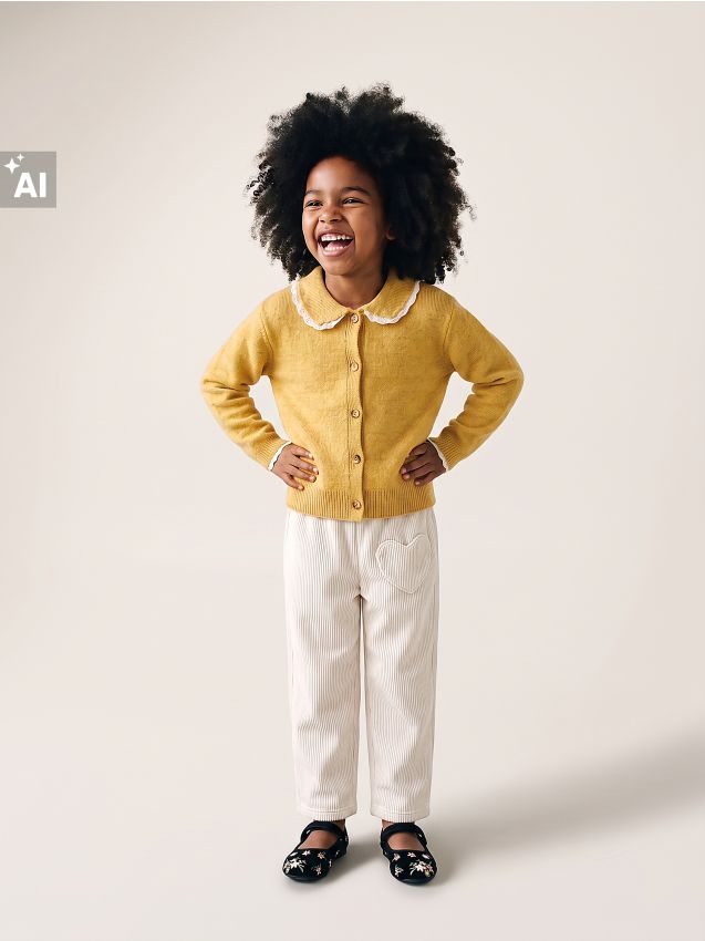 Sinsay - Pantaloni wide leg ribați - crem