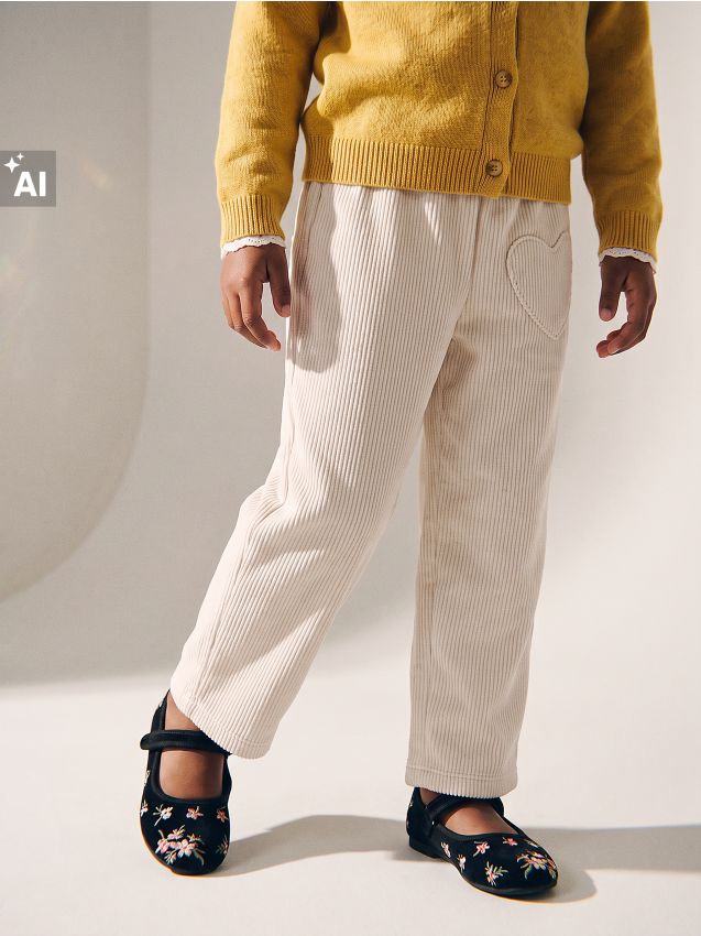 Sinsay - Pantaloni wide leg ribați - crem