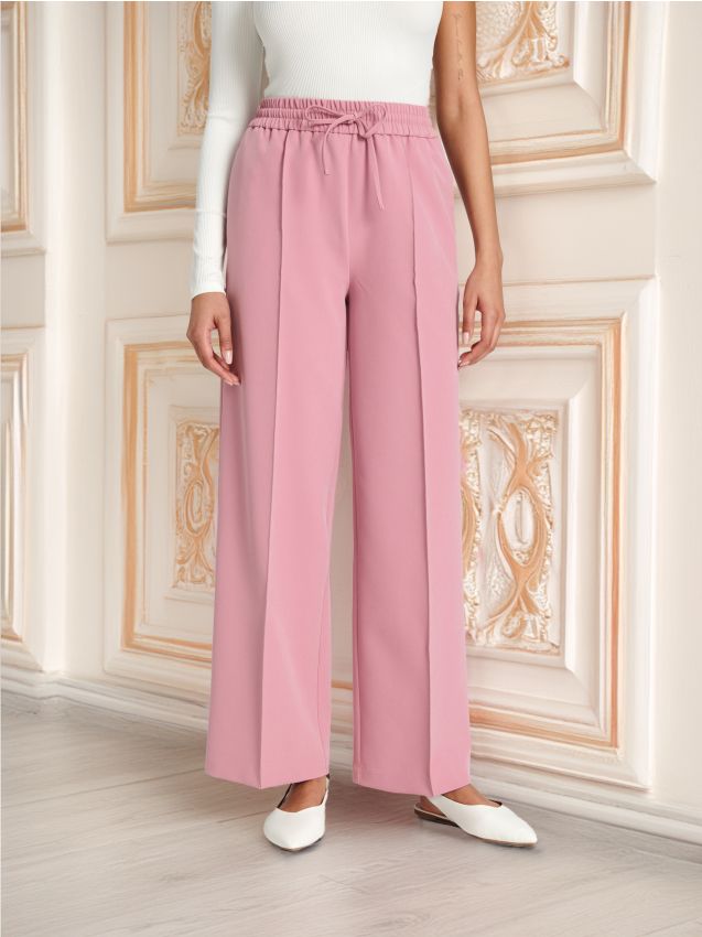Sinsay - Spodnie wide leg - różowy