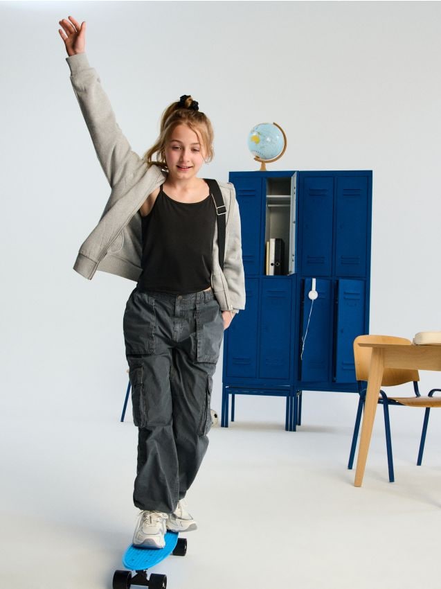 Sinsay - Pantaloni largi - negru-antracit