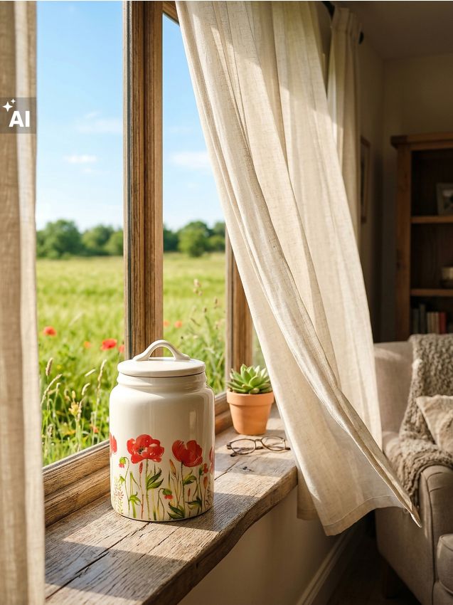 Sinsay - Recipient ceramic pentru alimente cu capac cu motiv floral - crem