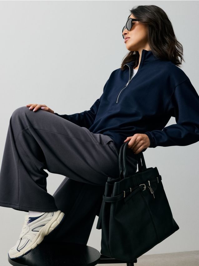 Sinsay - Bluză half-zip cu vâscoză - bleumarin