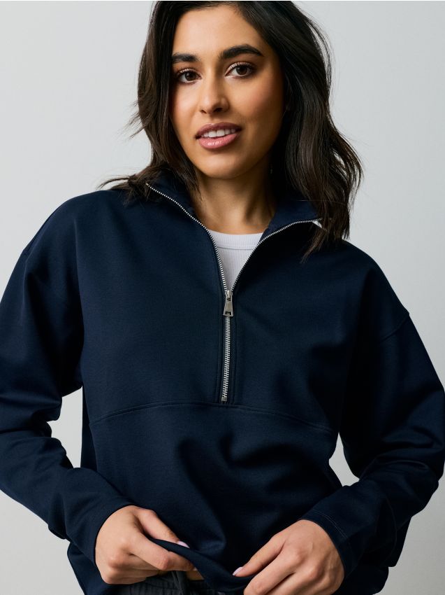Sinsay - Bluză half-zip cu vâscoză - bleumarin