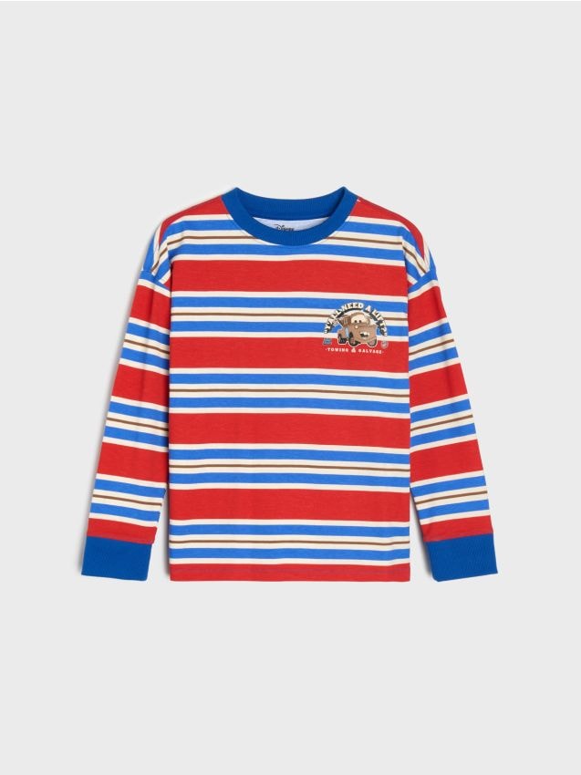 Sinsay - Tricou din bumbac cu mânecă lungă în dungi Cars - multicolor