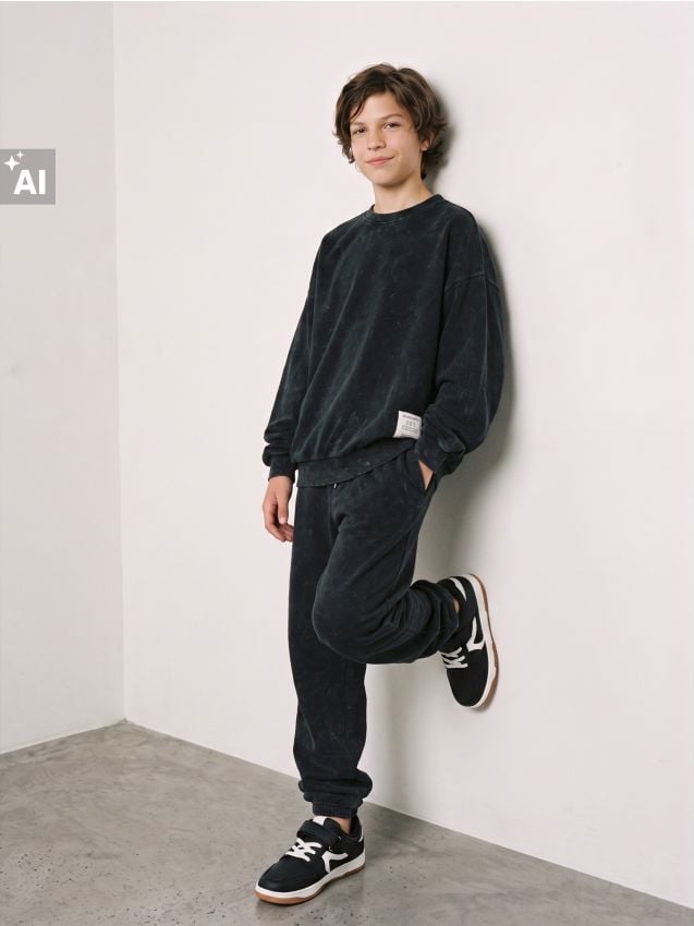 Sinsay - Bluză crewneck cu bumbac - negru