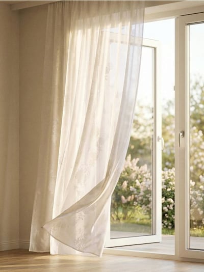 Krajková záclona na stuhách s motivem růží