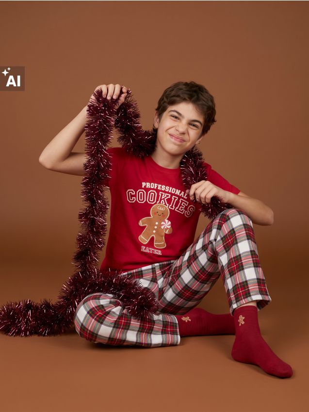 Sinsay - Pijama din bumbac din două piese cu motiv de Crăciun - roșu