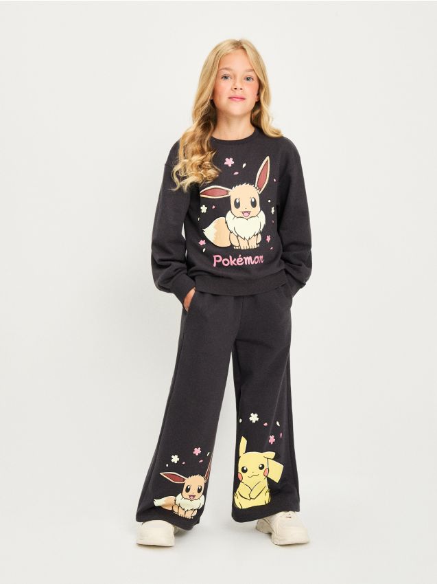Sinsay - Pantaloni largi Pokémon - gri-închis