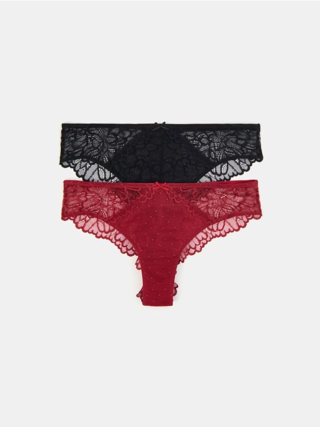 Sinsay - Súprava 2 brazílskych nohavičiek s čipkou - viacfarebná