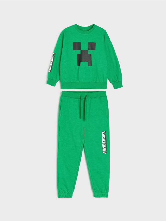 Sinsay - Compleu de trening loose din bumbac Minecraft: bluză și pantaloni - verde