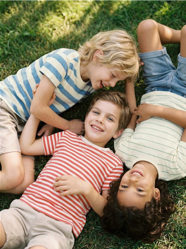 Sinsay - Tricouri din bumbac cu dungi 3 pack - crem