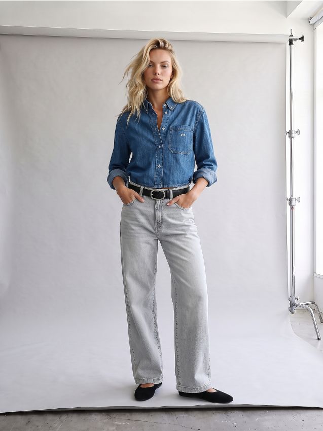 Sinsay - Cămașă scurtă din denim cu guler - albastru