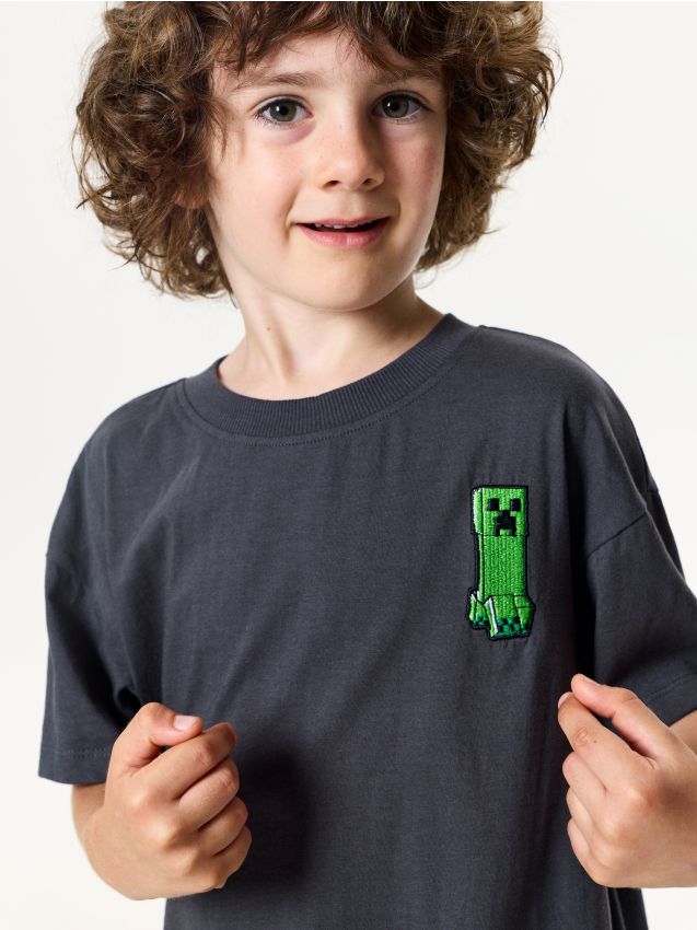 Sinsay - Tricou din bumbac cu broderie Minecraft - negru-antracit