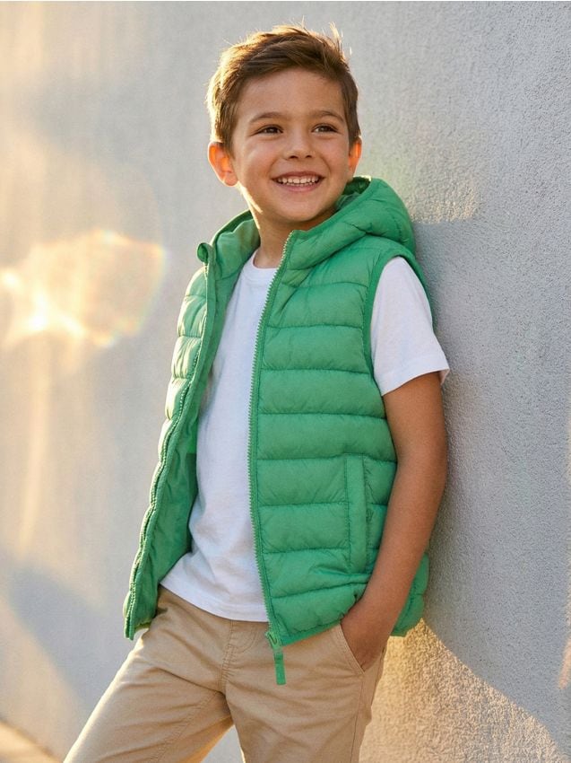 Sinsay - Vestă matlasată cu glugă - green spruce