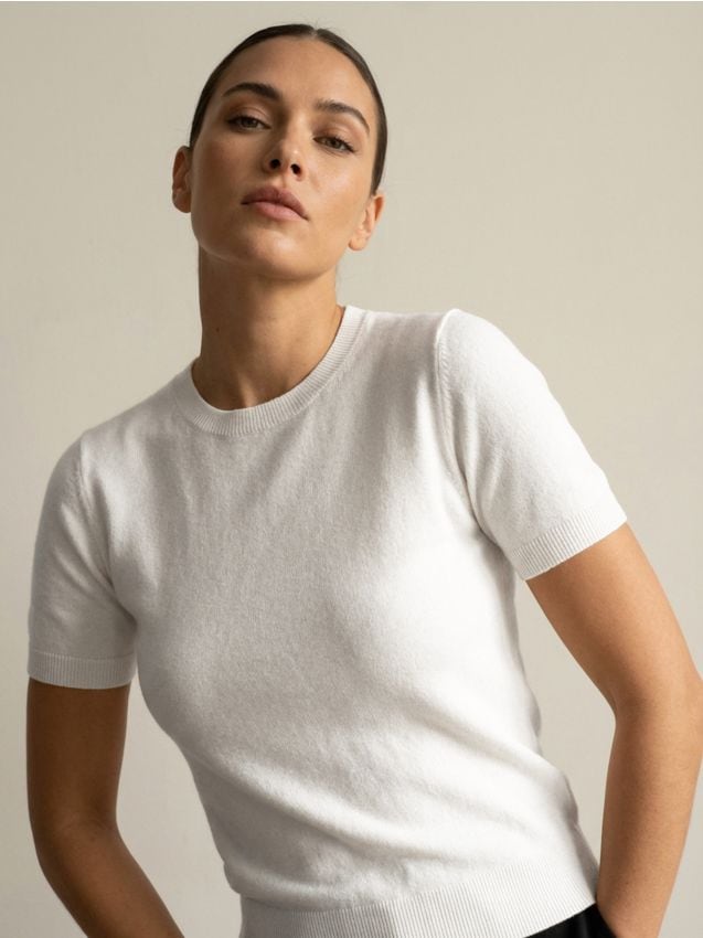 Sinsay - Sweter z krótkim rękawem - biały