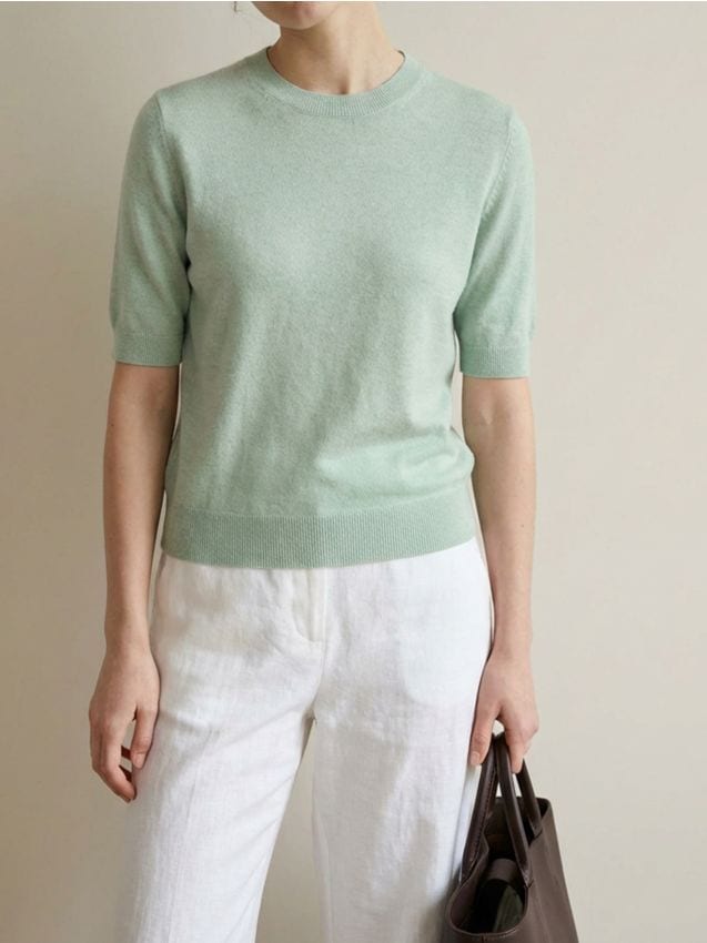 Sinsay - Pulover cu mânecă scurtă - verde-deschis