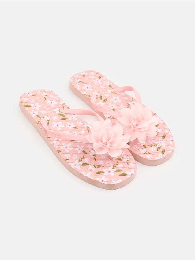 Sinsay - Șlapi japonezi cu motiv floral - roz-pudră