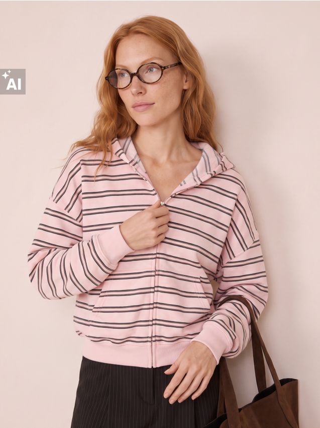 Sinsay - Hanorac oversize cu bumbac și dungi - multicolor