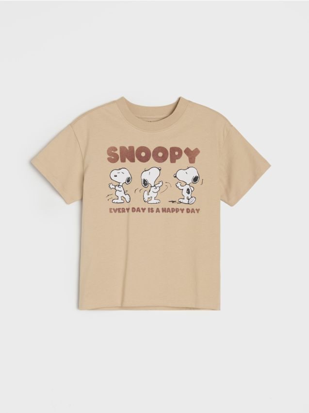 Sinsay - Tricou din bumbac cu imprimeu Snoopy - crem
