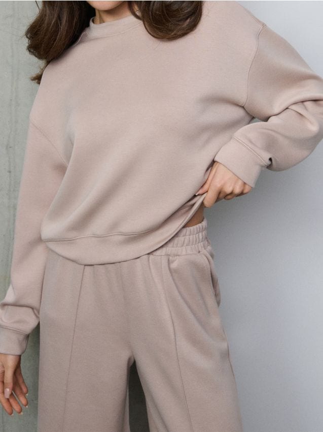 Sinsay - Bluza crewneck basic - beżowy