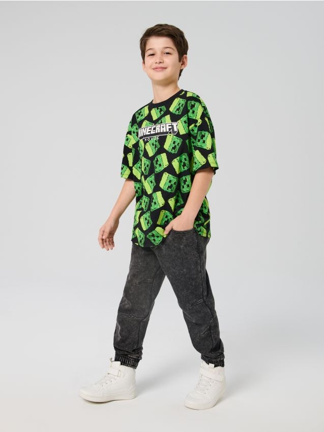 Sinsay - Bavlnené tričko s nápisom Minecraft - čierna