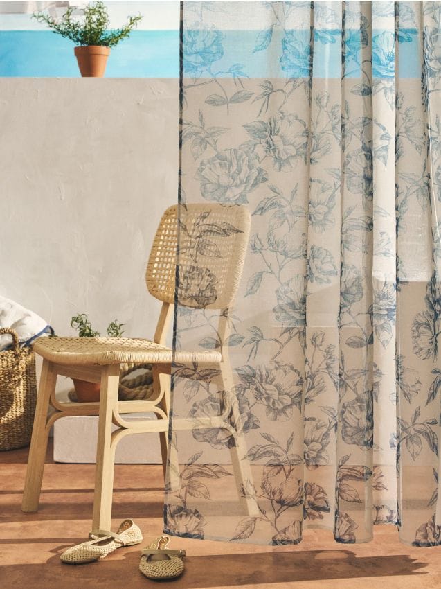 Sinsay - Draperie cu bandă și model floral - albastru-pal