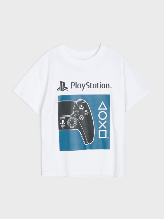 Sinsay - Tricou loose din bumbac cu imprimeu PlayStation - alb