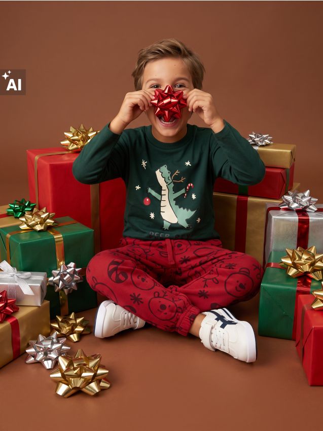 Sinsay - Tricou de Crăciun cu mânecă lungă și motiv de dinozaur - green spruce