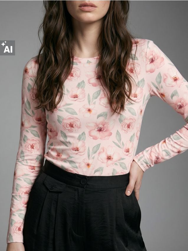 Sinsay - Tricou cu mânecă lungă cu motiv floral - multicolor