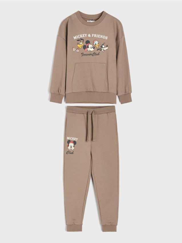Sinsay - Set din bumbac: bluză și pantaloni Mickey Mouse - gri-maroniu