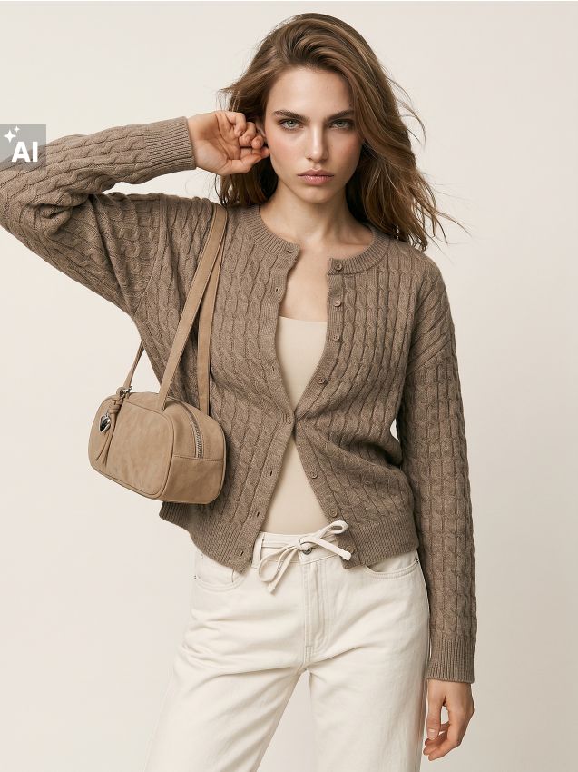 Sinsay - Cardigan cu model tricotat decorativ - bej