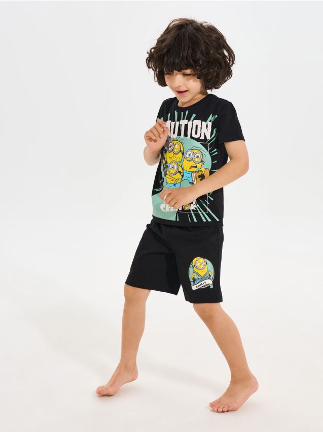 Sinsay - Pijama din bumbac în două piese cu imprimeu Minions - negru
