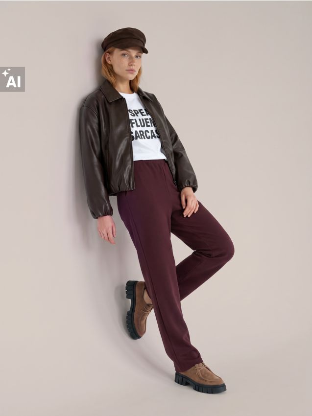 Sinsay - Pantaloni țigaretă din tricot Roma cu viscoză - mahon