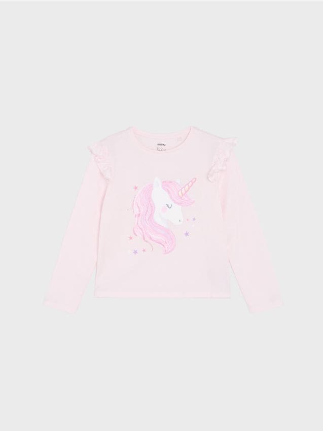 Sinsay - Tricou din bumbac cu mânecă lungă, volane și imprimeu cu unicorn - multicolor