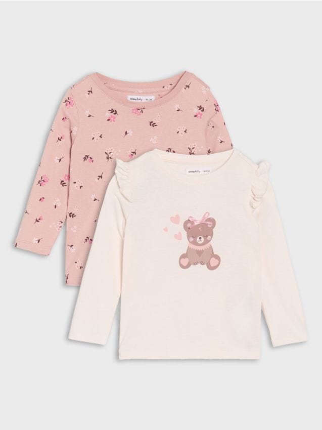 Sinsay - Dvojbalenie tričiek s dlhým rukávom - krémová