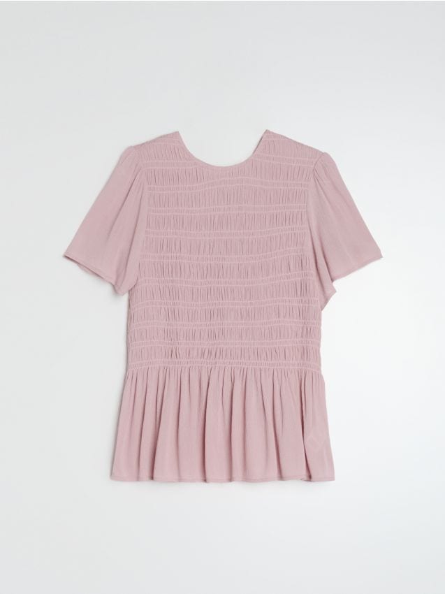 Sinsay - Bluză tip cămașă cu pliseuri din viscoză - roz-pastel