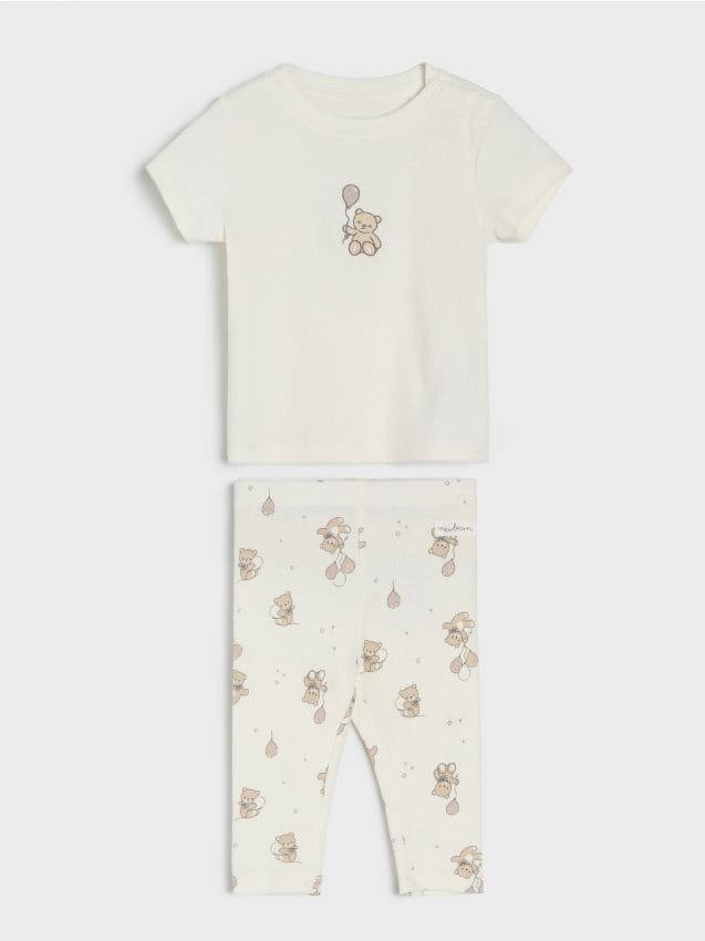 Sinsay - Compleu cu tricou și colanți - crem