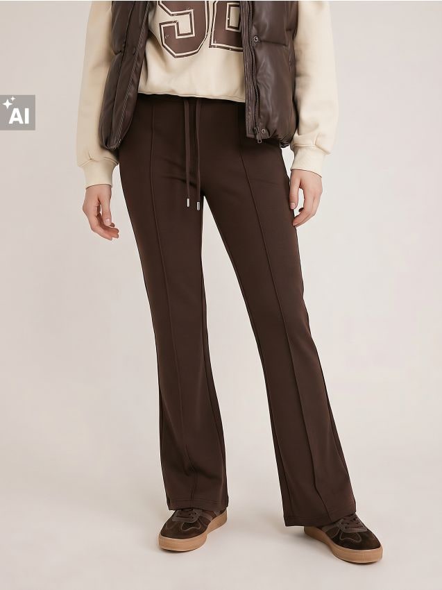Sinsay - Pantaloni de trening evazați cu cusături decorative - maro-închis